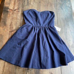 Lauren James Savannah Seersucker Navy Dress NWT